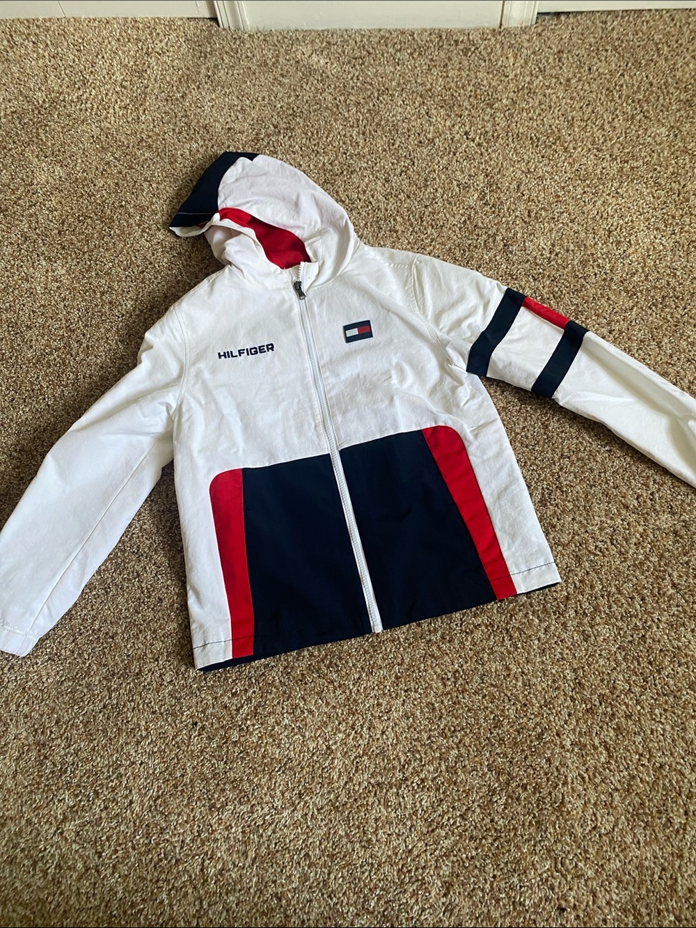 Tommy Hilfiger Kids White, Navy & Red Hooded Rain Jacket